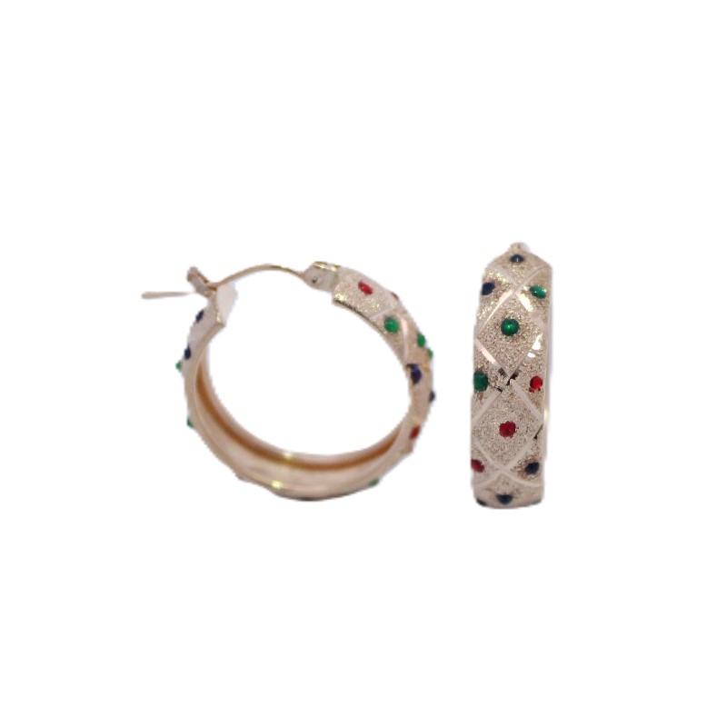 Estate Ruby  Sapphire  And Emerald Hoops